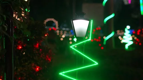 Green Neon Light Decoration Creating Festive Night Stock Footage 327400134