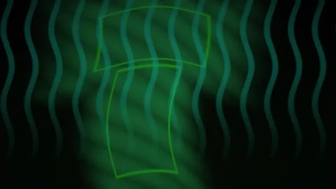 Green neon light design with wavy lines and rectangles on black background. Stock Footage 336244956