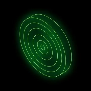 Green neon light forming concentric circles on black background Illustrazione stock