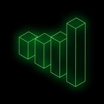 Green neon light glowing graph chart increasing on black background Illustrazione stock