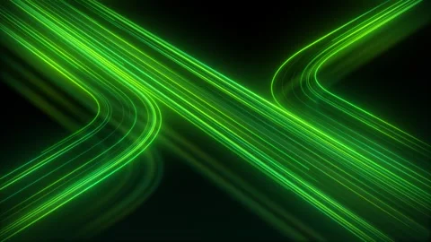 Green neon light trails with curved displacement motion and glowing speed l.. Vídeo Stock 335549958