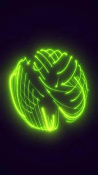 Green neon light trails form a glowing orbital ring on a dark background, s.. Stock Illustration