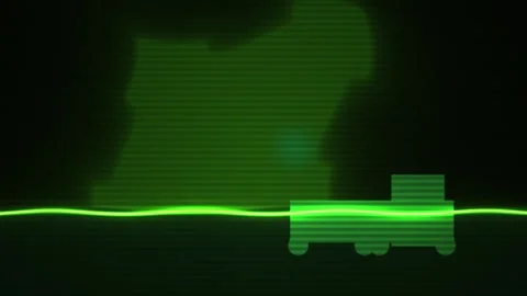 Green neon light wave on dark background with glitch effect. Stock Footage 336245122