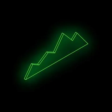 Green neon line chart showing growth on black background Ilustração Stock