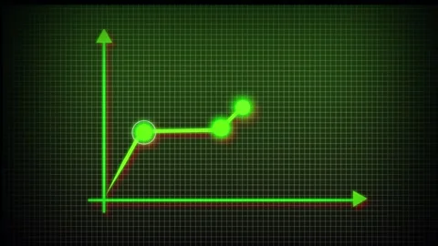 Green Neon Line Graph with Two Points on Dark Grid Background scatter plot .. Video stock 321450140