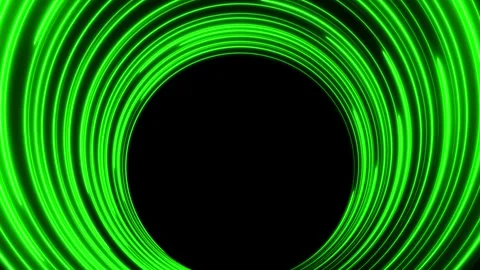 Green neon lines move in a circle on a dark background with free space in the Stock Footage 274158537