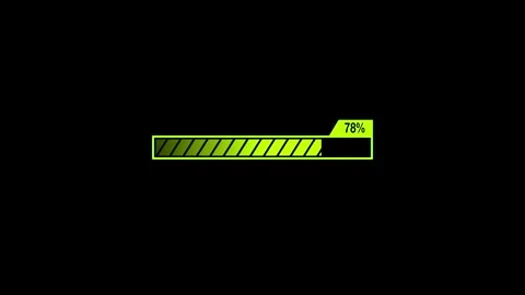 Green neon loading bar 100 percent complete HUD progress status dark background Video stock 346547313