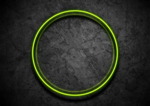 Green neon luminous circle frame on dark grunge wall abstract background 스톡 일러스트