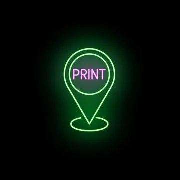 Green neon map pin with print text Иллюстрация