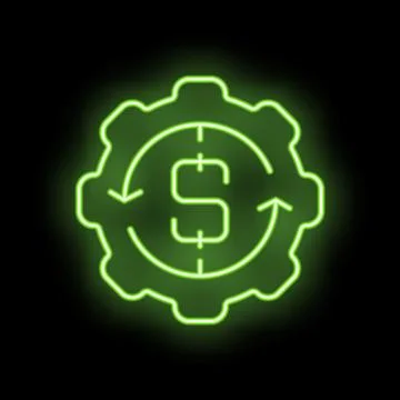 Green neon money making machine cog wheel icon Stock Illustration