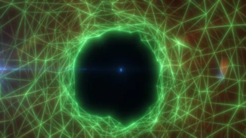 Green neon network vortex with a dark center and blue light point, abstract.. Stock Footage 333215334