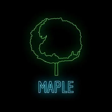 Green neon outline maple tree with glowing text Stock Illustration