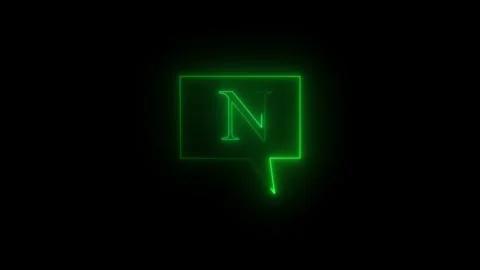 Green neon outline of speech bubble with letter N inside, animated glowing .. 스톡 동영상 335115253