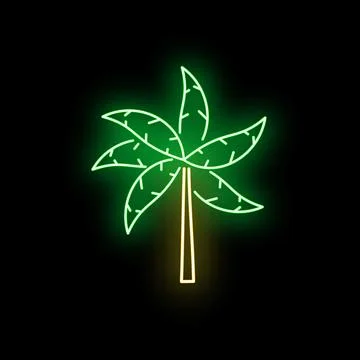Green neon palm tree glowing on black background 스톡 일러스트