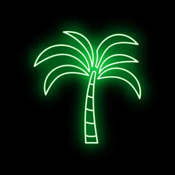 Green neon palm tree glowing for summer vacation Stock Illustration
