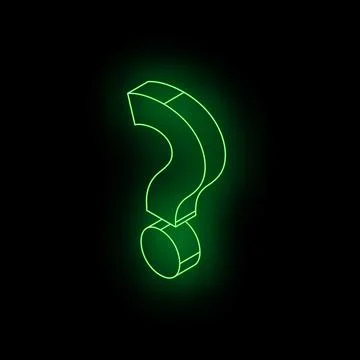 Green neon question mark glowing on black background Stock Illustration