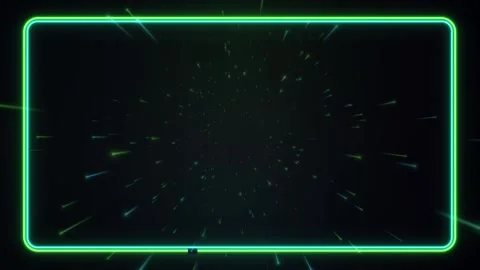 Green Neon Rectangle Frame with Glowing Warp Speed Particle Motion Stock Footage 342237942
