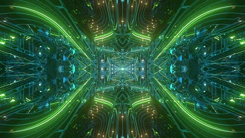 Green Neon Sci-Fi Light Tunnel Stock Footage 263297575