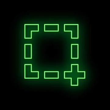 Green neon selecting frame with plus sign icon Stock Illustration