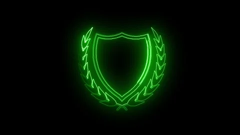Green Neon Shield and Laurel Wreath on Black Background Stock Footage 318213651