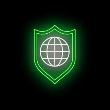 Green neon shield protecting global internet network Stock Illustration