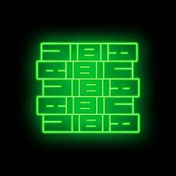 Green neon sign of database servers stacked in data center Stock Illustration