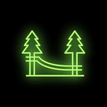 Green neon sign of hammock hanging between two trees Stock Illustration