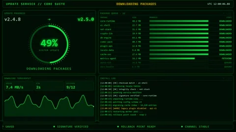 Green Neon Software Update Installing Screen With Progress Circle And Package Qu Stock Footage 348230886