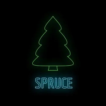 Green neon spruce tree outline with text Stock Illustration