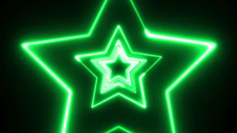 GREEN neon star looping technology on black background. 4K 60Fps stock videos Stock Footage 219196089