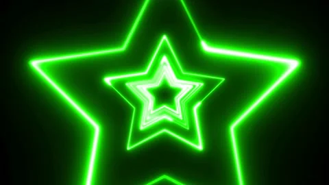 GREEN neon star looping technology on black background. 4K 60Fps stock videos Stock Footage 219196097