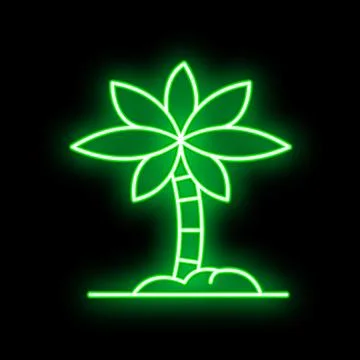 Green neon style palm tree glowing on black background Stock-Illustration