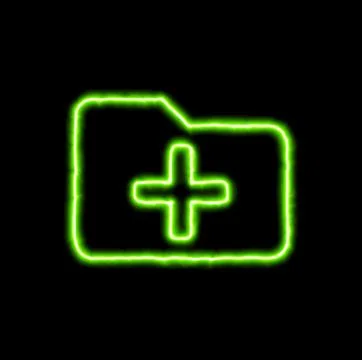 Green neon symbol folder plus Illustrazione stock