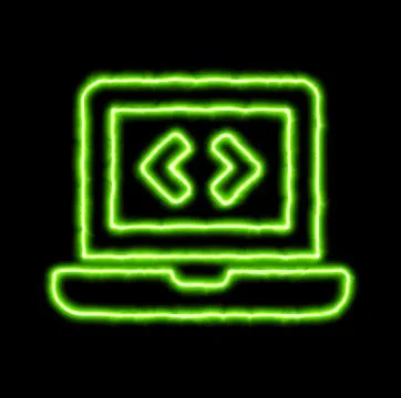 Green neon symbol laptop code Stock-Illustration