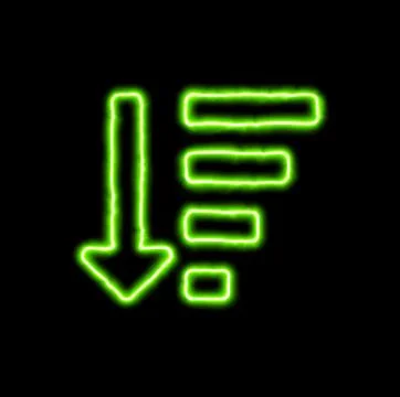 Green neon symbol sort amount down Stock Illustration