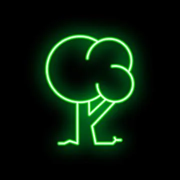 Green neon tree glowing on dark background Stock Illustration