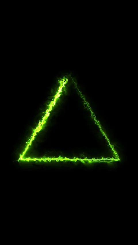 Green neon triangle shape frame glowing with electric energy plasma. Stock-Footage 334909309