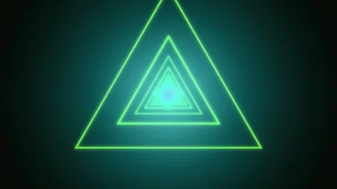 Green neon triangles form a pattern with a glowing center Stock Footage 337233576