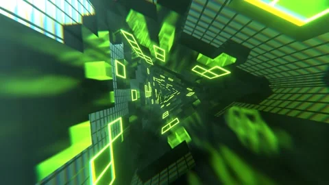 Green Neon Triangular Sci-Fi Tunnel Background VJ Loop l 4K Stock Footage 294911438