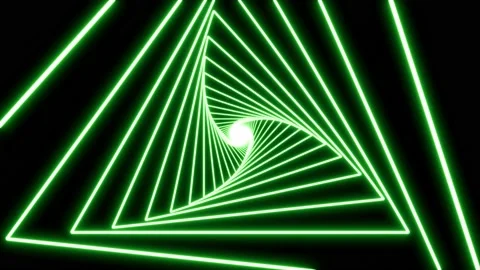 Green neon triangular tunnel abstract 3D geometric background with glow 4k loop Stock Footage 218988106