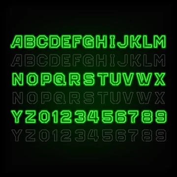 Green neon typeface. Light turn on and off. Stock Illustration