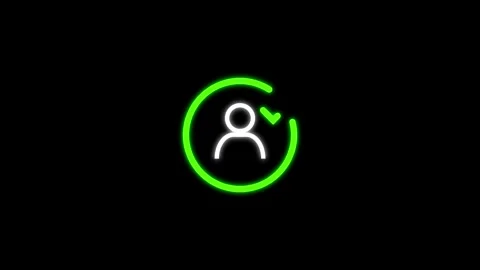 Green Neon User Icon with Check Mark Inside a Circle on animated Black Back.. Stock Footage 321454667