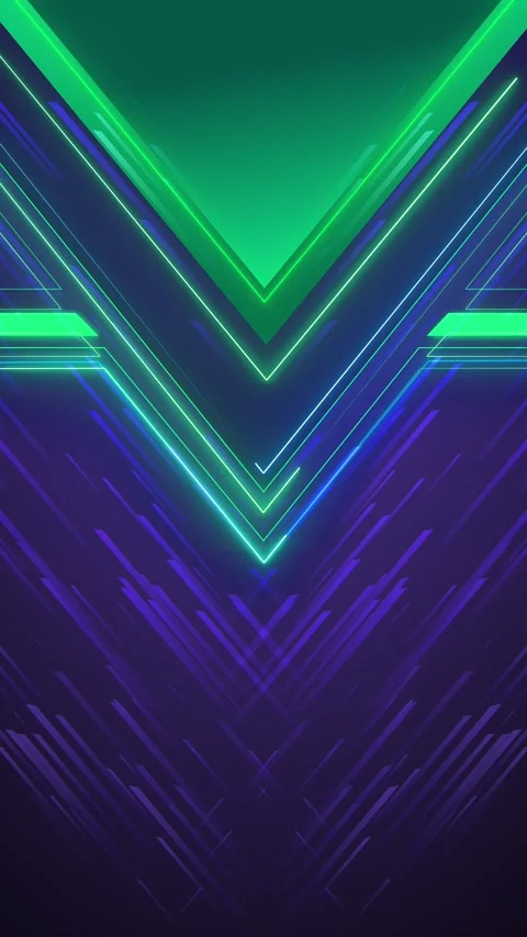 Green neon V shape background with blue edge lines, layered geometric panels, di Stock Footage 340553987