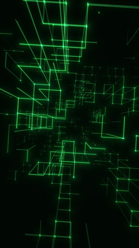 Green Neon Vertical Digital Grid Extending Through Futuristic Space. Looped 3D Stock-Footage 329224935