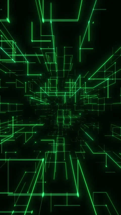 Green Neon Vertical Wireframe Acceleration Through Digital Tunnel. Looped 3D 库存影片 331280341