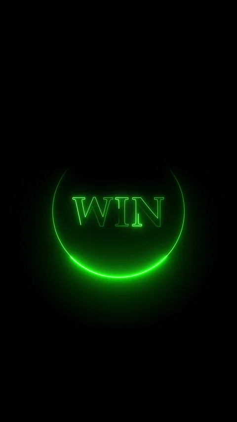 Green Neon ' WIN' Text with Arc on Black victory banner sign. Bright glowin.. Stock Footage 345967639