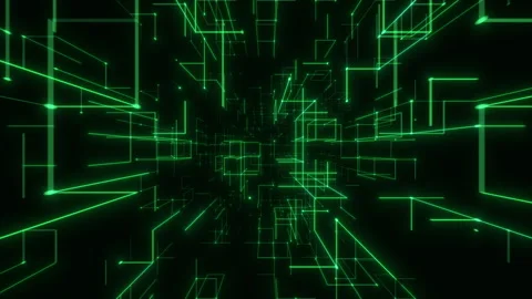 Green Neon Wireframe Acceleration Through Digital Tunnel. Looped 3D rendering Stock Footage 322915237