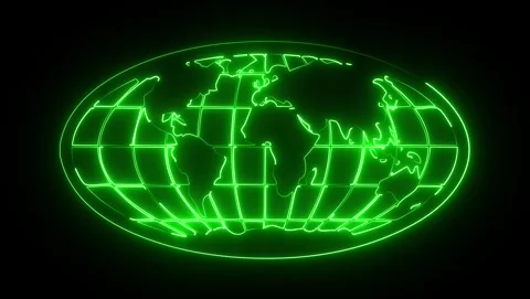 Green Neon World Map Globe Outline on Black Background Stock Footage 318053317