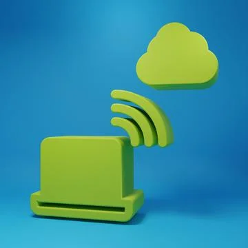 Green Network cloud connection icon isolated on blue background. Social tec.. Illustrazione stock