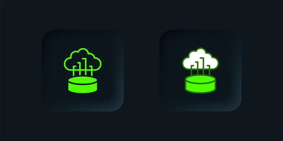 Green Network cloud connection icon isolated on black background. Social te.. Stock Illustration